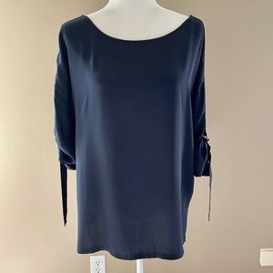 Vince Military Boatneck Silk Blouse Buckle Navy, Small